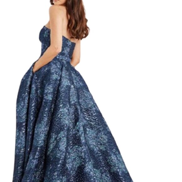 NWT Jovani 22792 Jacquard Prom Dress Navy Size 22 - Picture 3 of 6